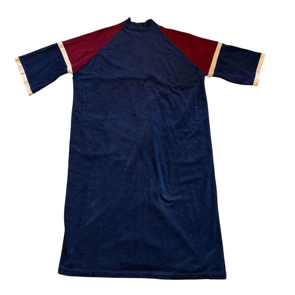 Vintage Christian Dior Bath Robe Mens One Size Blue Red Velour Lounge 80s *READ* - Picture 2 of 11